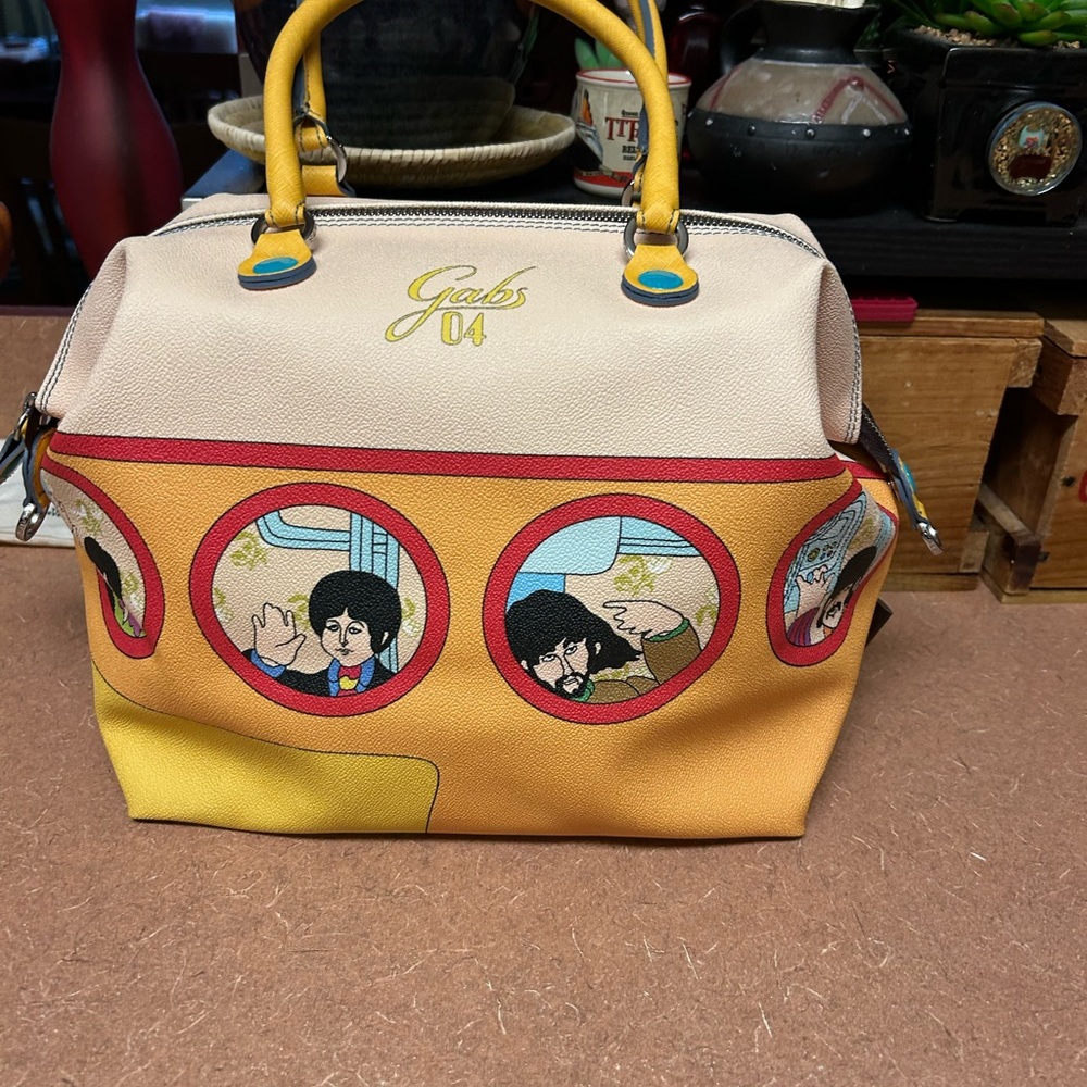 Gabs Leather Convertible Tote/Satchel Yellow Submarine Motif